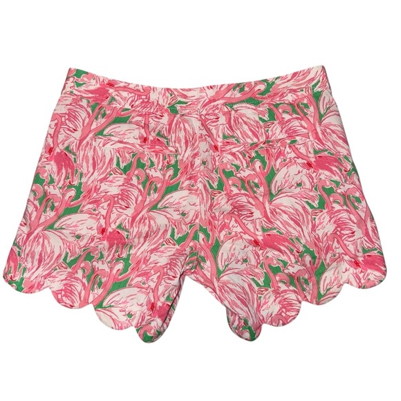 LILLY PULITZER Buttercup Scallop Hem Shorts in Pink Colony Flamingo Print Size 0 - Picture 7 of 16